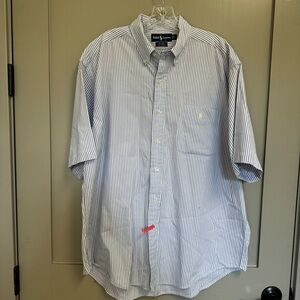 Ralph Lauren Lavender/White Pinstripe Short Sleeve Big Shirt Yellow Pony Size L‎